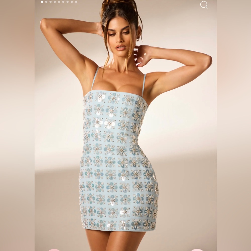 OH POLLY CELEANO
Hand Embellished Mini Dress in Blue
